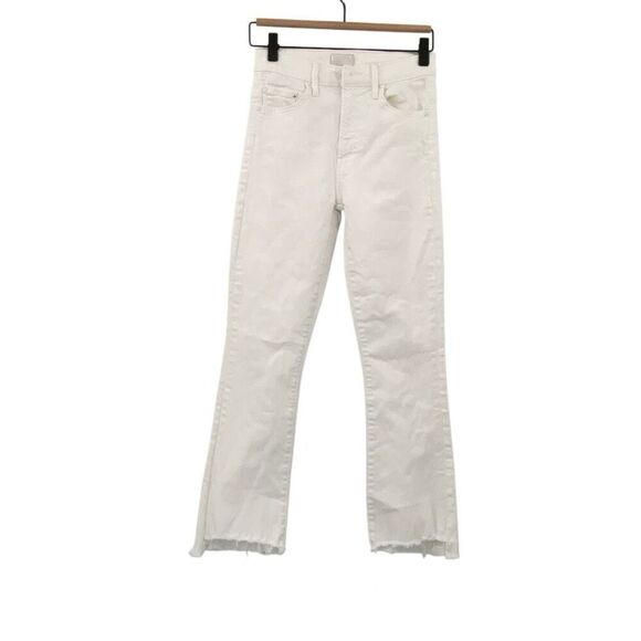 Mother White The Insider Stretch Bootcut Raw Hem Crop Step Fray Jeans Size 24 - Picture 2 of 10